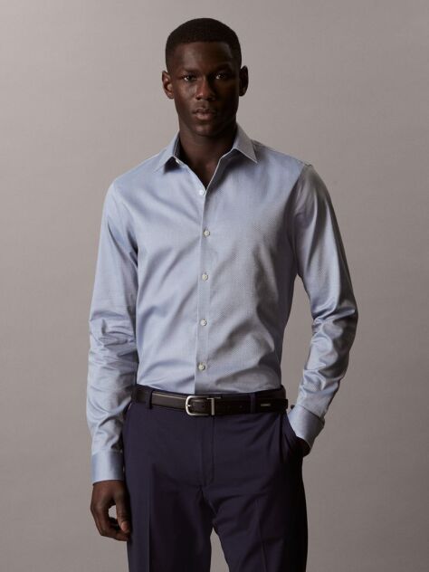 Albastru Camasa Barbateasca Slim Fit Din Material Elastic Cu Tehnologie Non-Iron  Barbati