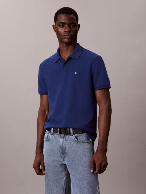 Albastru Tricou Polo Din Bumbac Piqué  Barbati