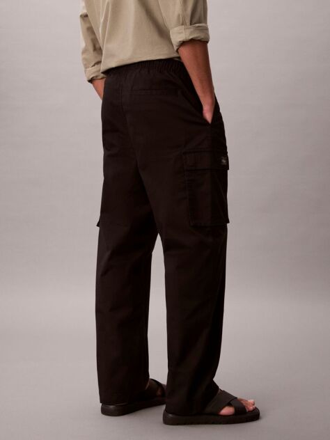 Negru Pantaloni Cargo Drepti Din Bumbac Elastic  Barbati