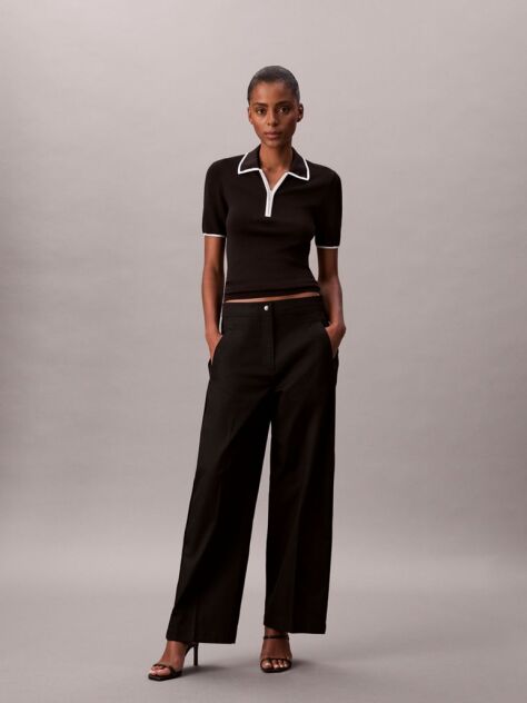 Negru Pantaloni Din Bumbac Twill Cu Banda Logo  Femei