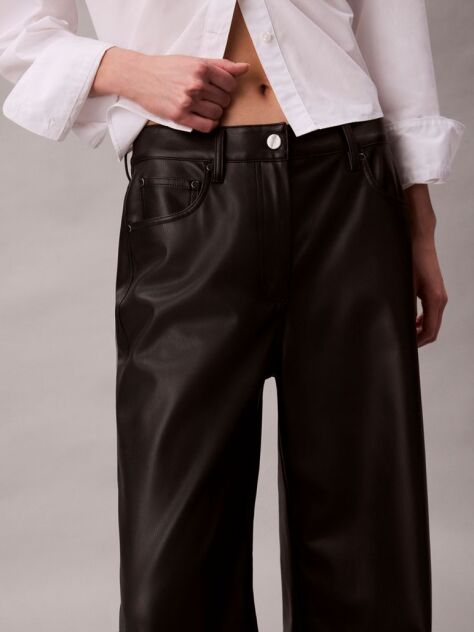 Negru Pantaloni Din Imitatie De Piele Cu 5 Buzunare  Femei