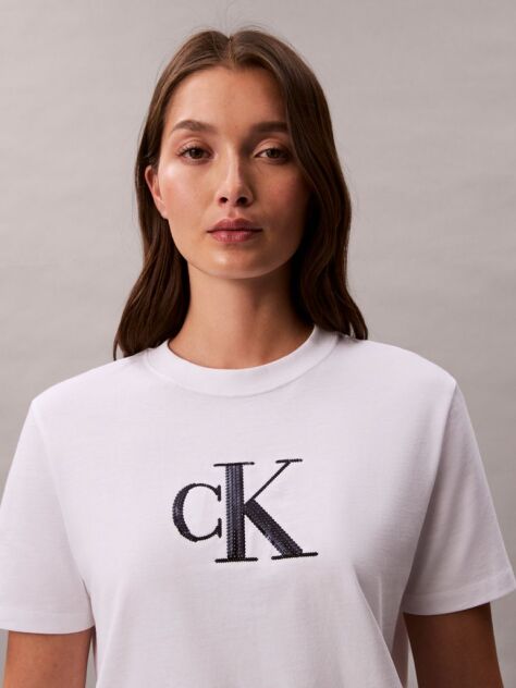 Alb Tricou Classic Monogram Cu Paiete  Femei