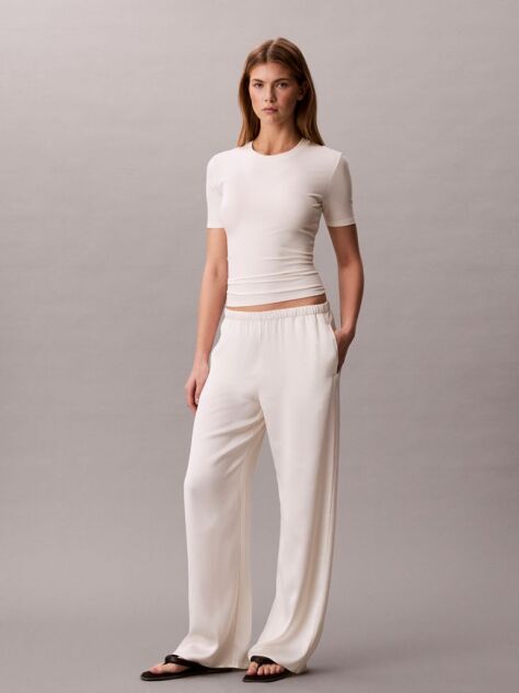 Alb Pantaloni Din Satin Cu Textura Hammered  Femei