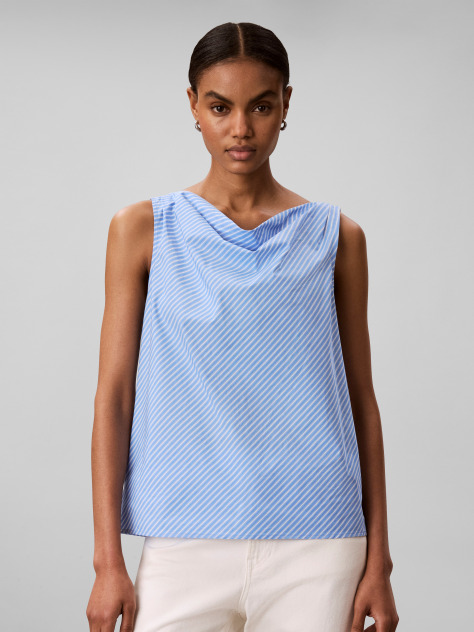 Albastru Top Slim Din Poplin Cu Aspect Fluid  Femei