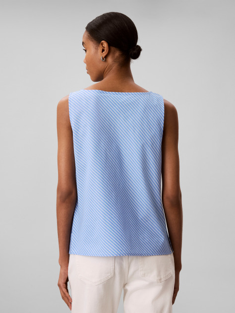 Albastru Top Slim Din Poplin Cu Aspect Fluid  Femei