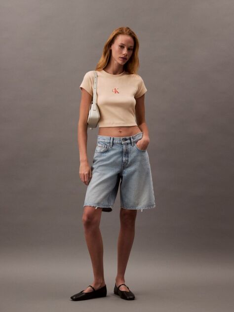 Roz Tricou Slim Cropped Cu Monograma  Femei