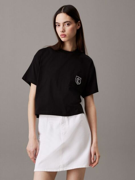 Negru Tricou Scurt Cu Logo Scut  Femei