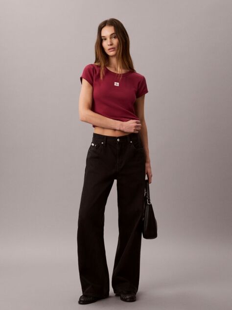 Rosu Tricou Slim Din Bumbac Reiat Cu Emblema  Femei