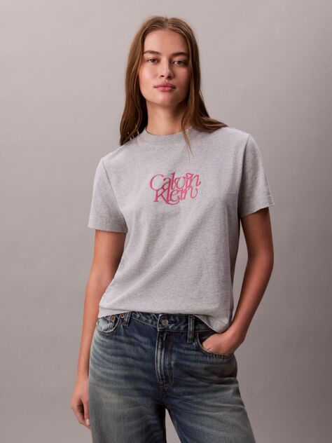 Gri Tricou Slim Cu Imprimeu Grafic Si Logo Script  Femei