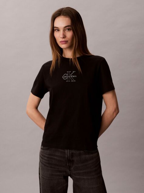 Negru Tricou Cu Logo Metalic Lucios  Femei