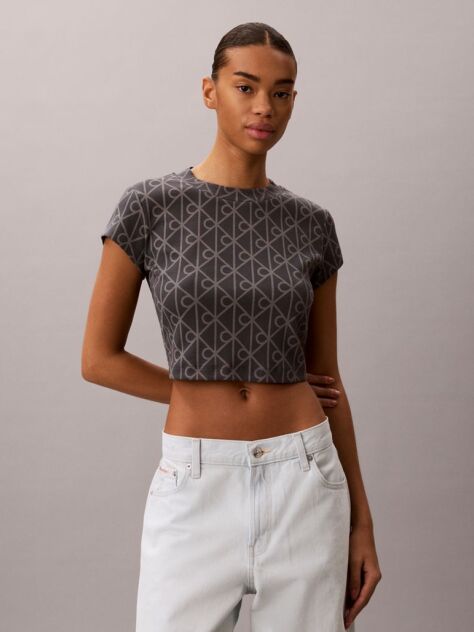 Albastru Tricou Cropped Cu Imprimeu Emblema  Femei