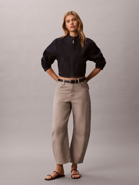 Gri Blugi Cu Croiala Barrel Si Lungime Cropped  Femei