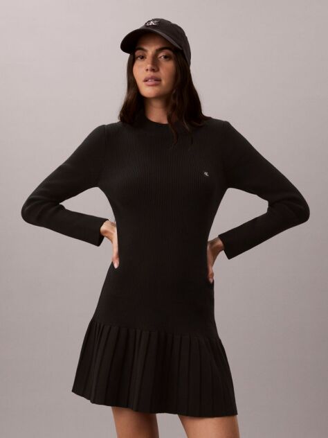 Negru Rochie Mini Evazata Din Bumbac Reiat  Femei