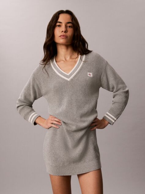 Gri Rochie Tricotata Din Bumbac, Tip Pulover  Femei