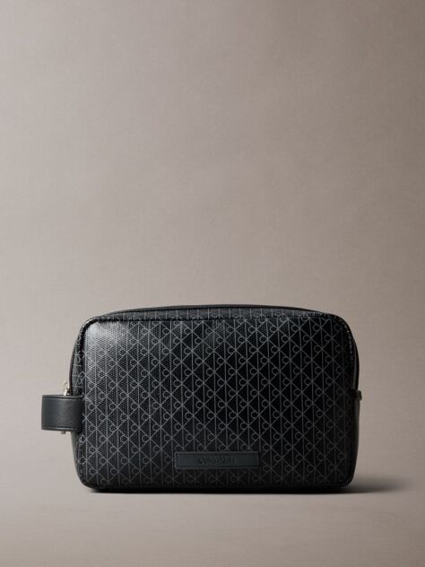 Black Allover Monogram Logo Zip Dopp Kit  Men