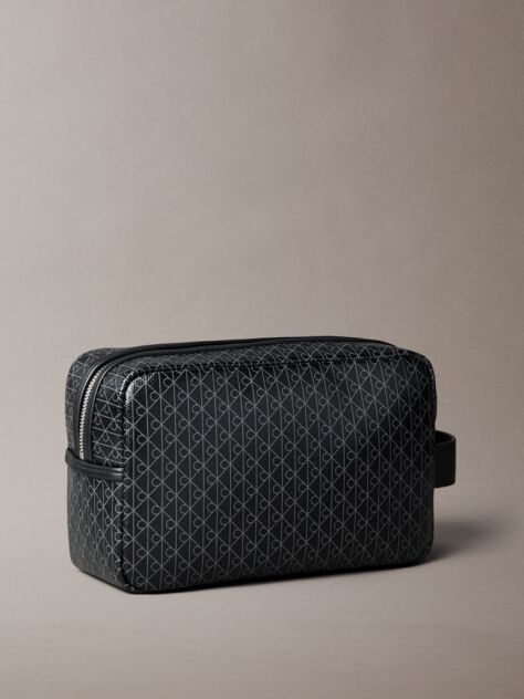 Black Allover Monogram Logo Zip Dopp Kit  Men