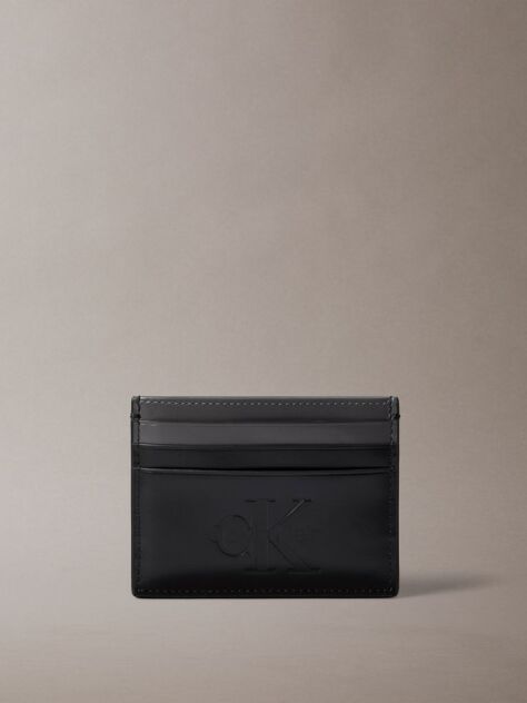 Black Embossed Logo Napa Leather Card Holder  Men