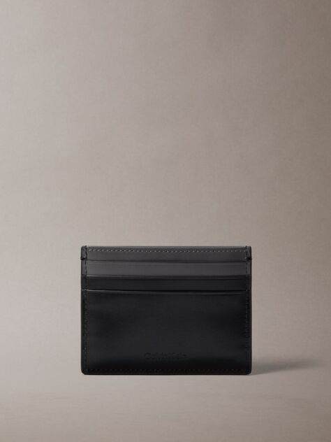 Black Embossed Logo Napa Leather Card Holder  Men