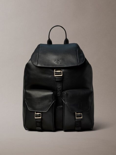 Black Cargo Top Flap Backpack  Men