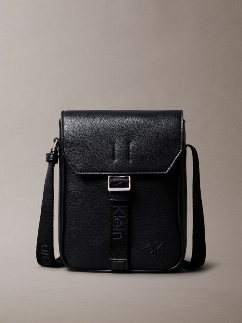 Black Cargo Flap Reporter Bag  Men