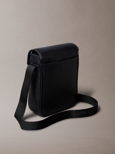 Black Cargo Flap Reporter Bag  Men