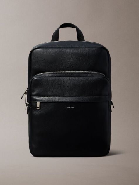 Black Micro Pebble Slim Square Backpack  Men