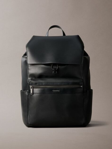 Black Solid Zip Flap Backpack  Men