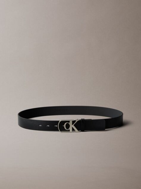 Black Full Grain Leather Logo Belt  Men
