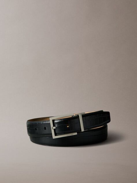 Black Croc Embossed Square Buckle Belt  Men