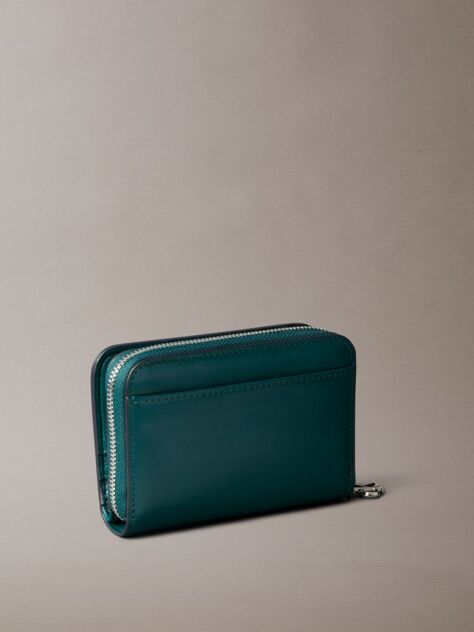 Green Leather Medium Zip Wallet  Women