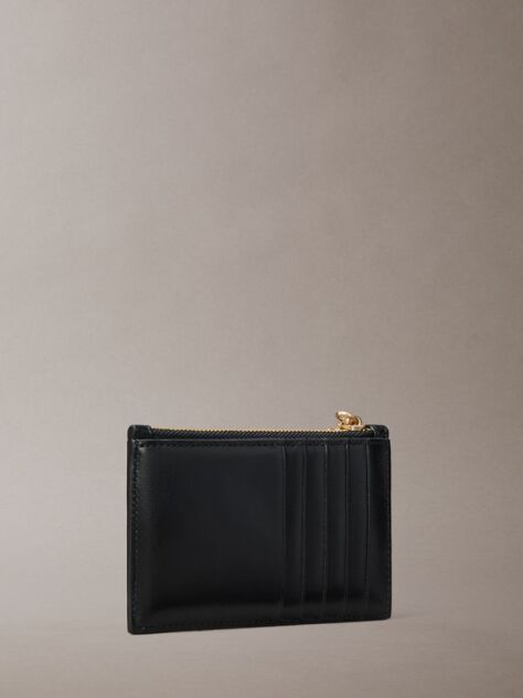 Black Leather Zip Card Holder  Women