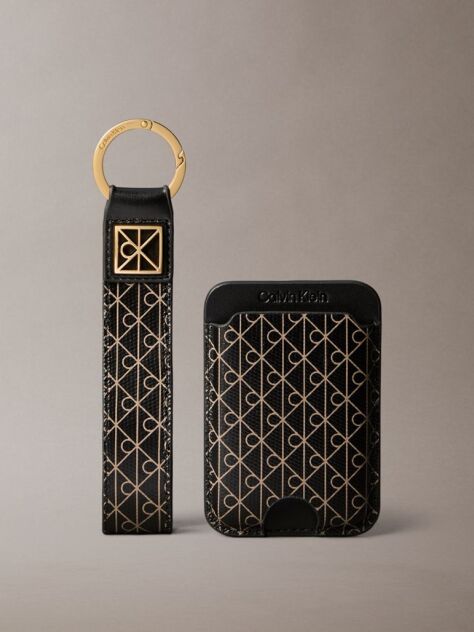 Negru Breloc Cu Logo Monogram Si Portcard  Femei