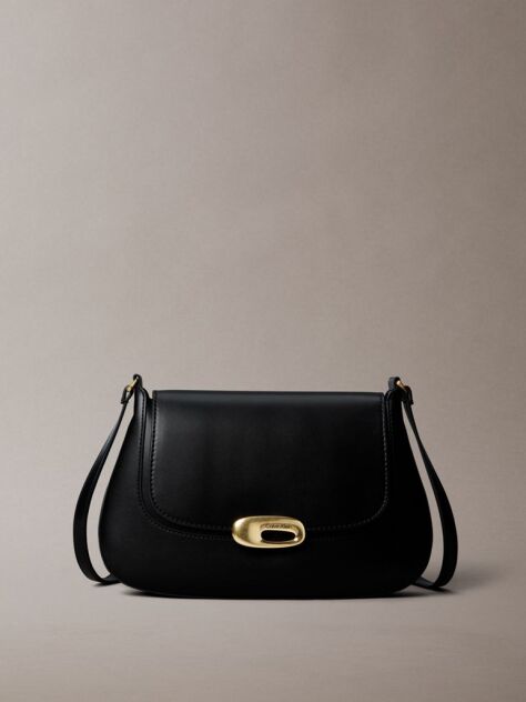 Negru Geanta Crossbody Medie Cu Clapeta Si Logo Gravat  Femei