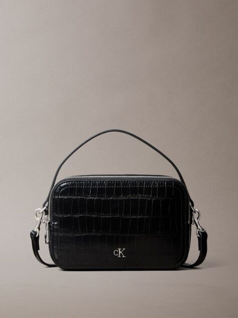 Negru Geanta Crossbody Structurata Cu Monograma Si Efect De Crocodil  Femei