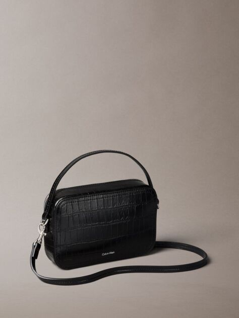 Negru Geanta Crossbody Structurata Cu Monograma Si Efect De Crocodil  Femei