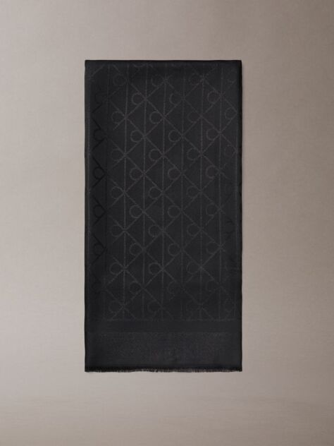 Black Allover Emblem Logo Shine Scarf  Women
