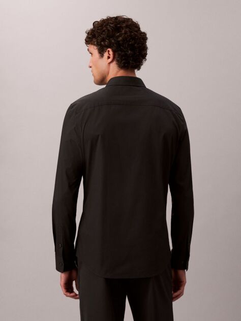 Negru Camasa Slim Din Material Elastic Cu Nasturi  Barbati