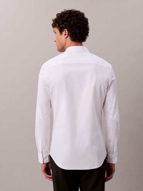 Alb Camasa Slim Din Material Elastic Cu Nasturi  Barbati