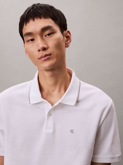Alb Tricou Polo Din Piqué Cu Borduri Contrastante  Barbati