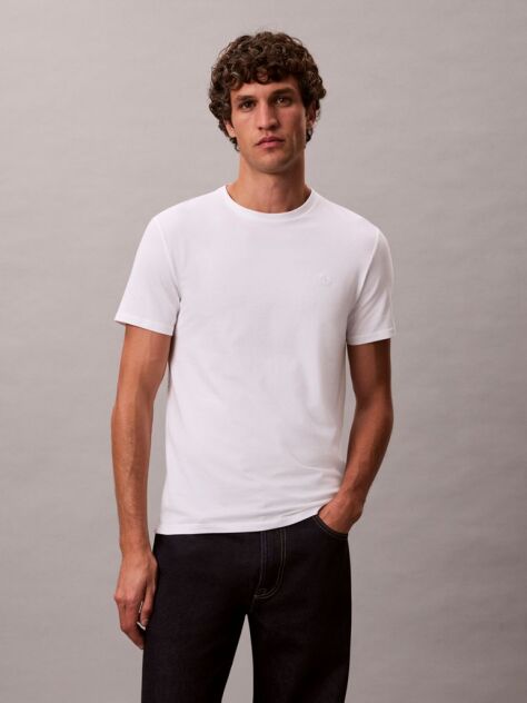 Alb Tricou Slim Din Bumbac Elastic Cu Maneca Scurta  Barbati