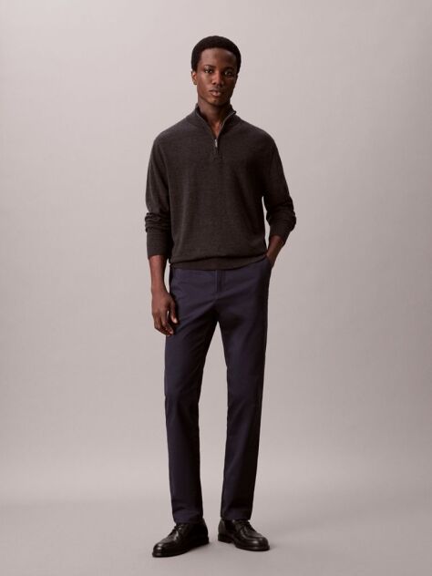 Gri Pantaloni Chino Slim Din Satin  Barbati