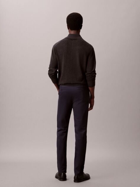 Gri Pantaloni Chino Slim Din Satin  Barbati