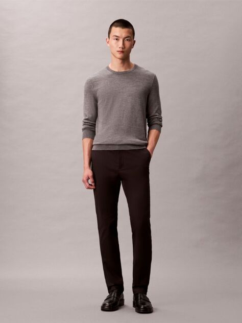 Negru Pantaloni Chino Slim Din Satin  Barbati