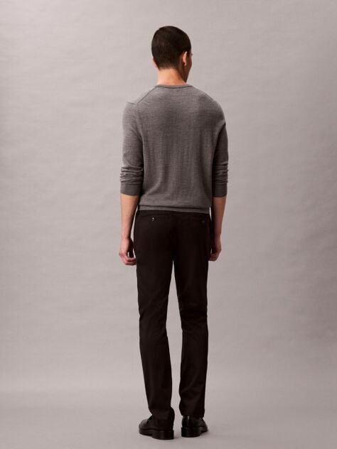 Negru Pantaloni Chino Slim Din Satin  Barbati