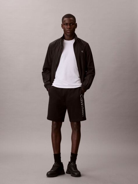 Negru Pantaloni Scurti Din Bumbac Terry Cu Logo Grafic  Barbati