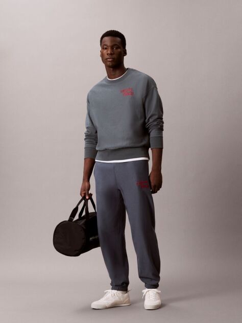 Albastru Pantaloni Jogger Lejeri Cu Logo Brodat  Barbati