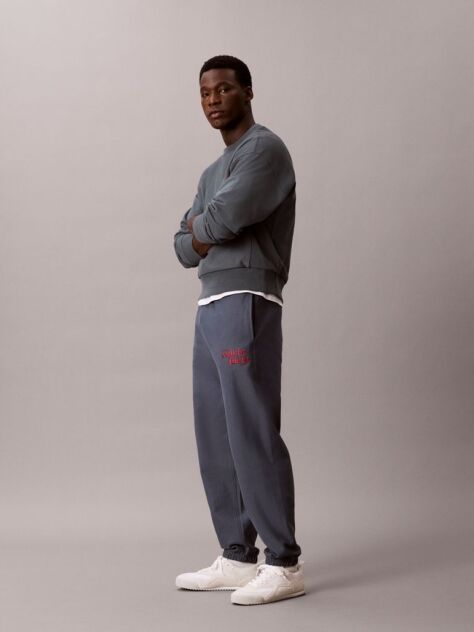 Albastru Pantaloni Jogger Lejeri Cu Logo Brodat  Barbati
