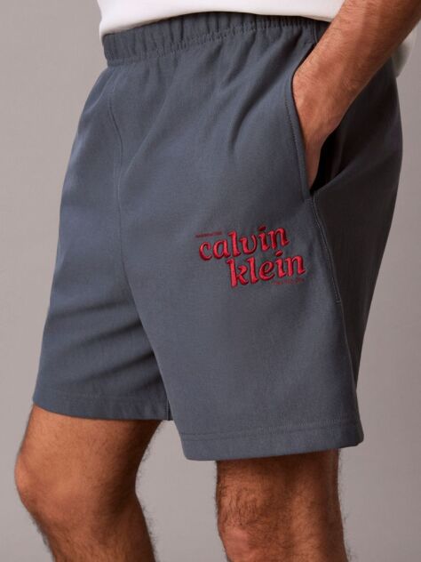 Albastru Pantaloni Scurti Jogger Cu Logo Brodat  Barbati