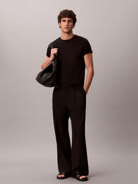 Negru Tricou Slim Din Bumbac Cu Emblema  Barbati