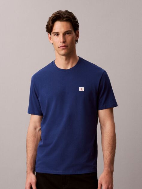 Albastru Tricou Din Bumbac Cu Emblema  Barbati